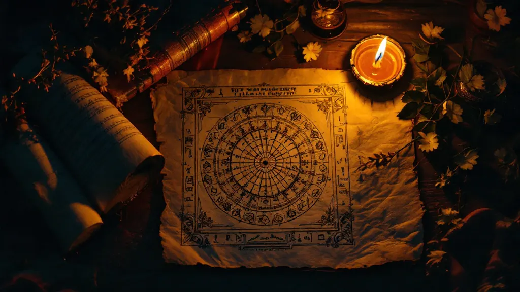 A kundli chart drawn in gold on cream paper